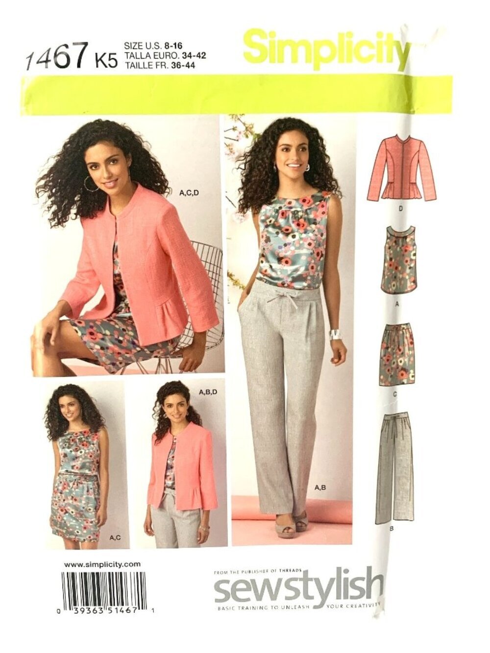 Simplicity 1467 Pattern Misses Wardrobe Ensemble Jacket Pants Top Skirt Uncut Si